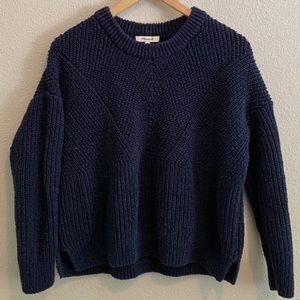 Madewell Navy Patchwork Cable Knit Tunic Sweater
